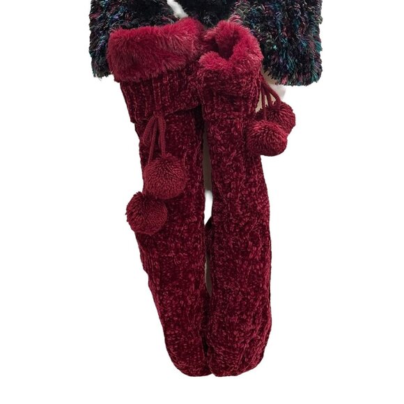 Cozy Chenille Pom Pom Slipper Socks And Multicolor Fuzzy Scarf Set Winter Gift - Picture 3 of 9